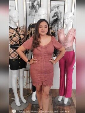 Textured Mauve Ruched Mini Dress
